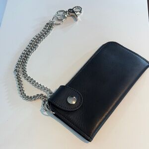 Black Leather Wallet 7” with Chain NWOT Talisman